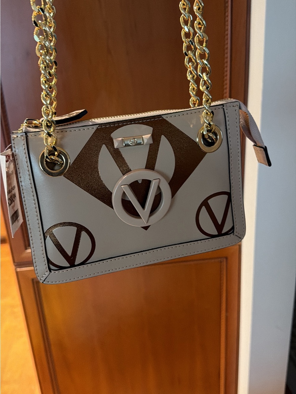Mario Valentino Signature Shoulder Bag with Gold Chain Straps.
